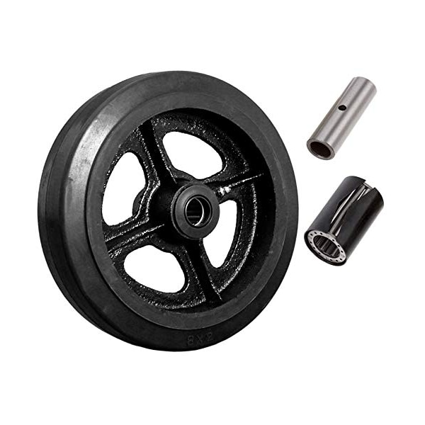 8"x2" Rubber ON CAST Iron Wheel, 650 LBS Capacity, Replacement Ca
